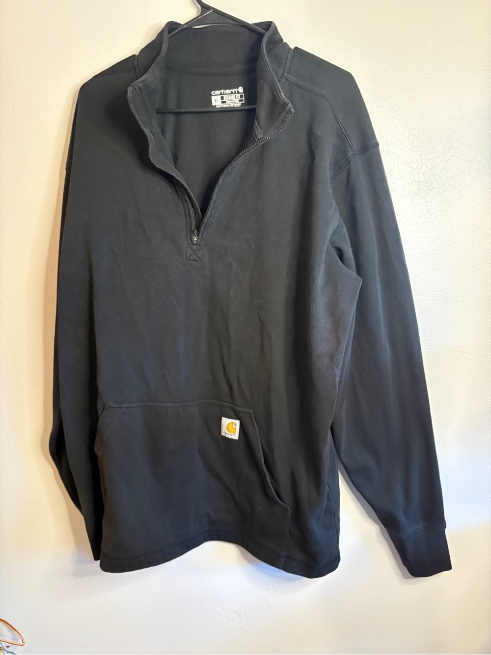 Carhartt Black Quarter-Zip Pullover Hoodie with Kangaroo Pocket